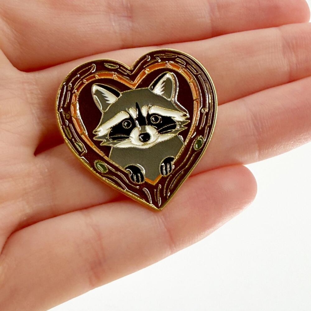 Cute Raccoon Heart Soft Enamel Pin Woodland Animal Lapel Badge